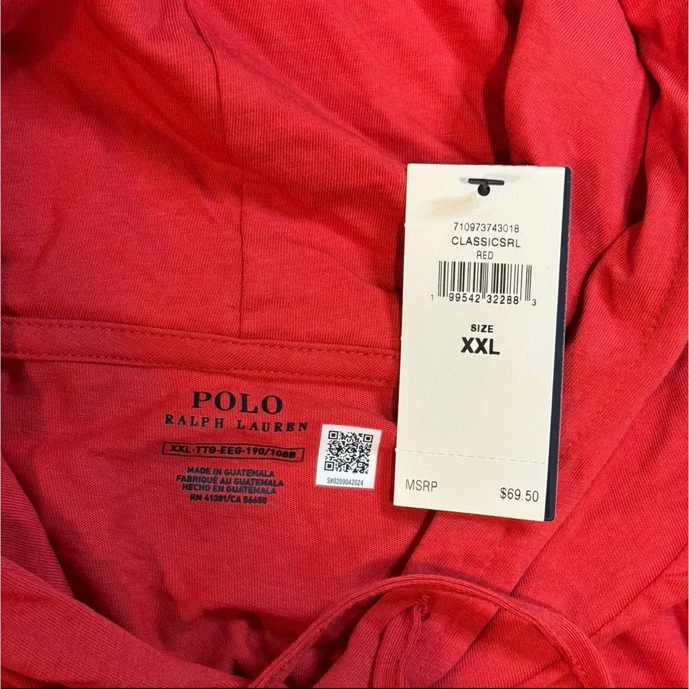 Polo Ralph Lauren Red Lightweight Pullover Hoodie Sweatshirt T Shirt Men's 2XL
